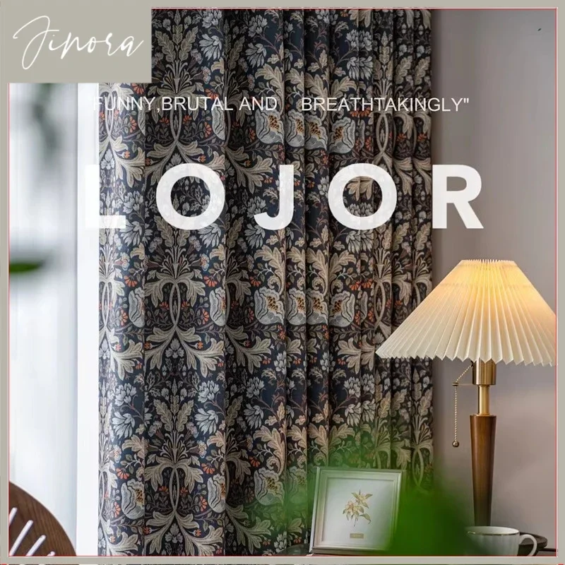 American Cotton Linen Retro Curtains For Living Room Bedroom Dining Dark Print New Popular Blackout Bedroom Window Customized