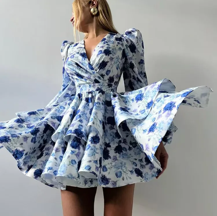 تنورة عصرية مطبوعة على شكل حرف V منتفخة Sve Dr عالية الخصر على شكل حرف a تنورة طويلة Sve ort Dr Sweet Sle Date Wear للاستخدام اليومي #3