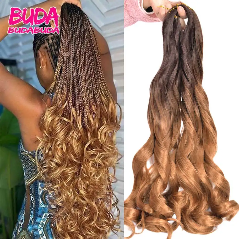 Sintético francês cachos extensão do cabelo para mulheres, pré-esticado, solto, ondulado, crochê, cabelo encaracolado, 24"