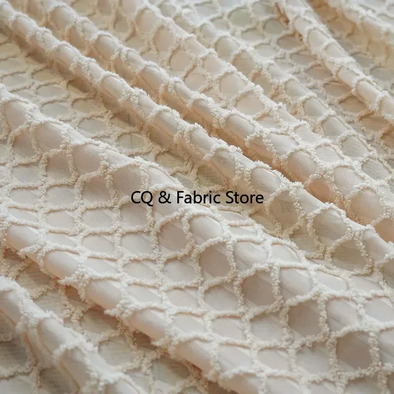 Slightly Transparent Checkered Plush Fabric For Spring and Summer Dress Skirt Designer Fabric By The Meter