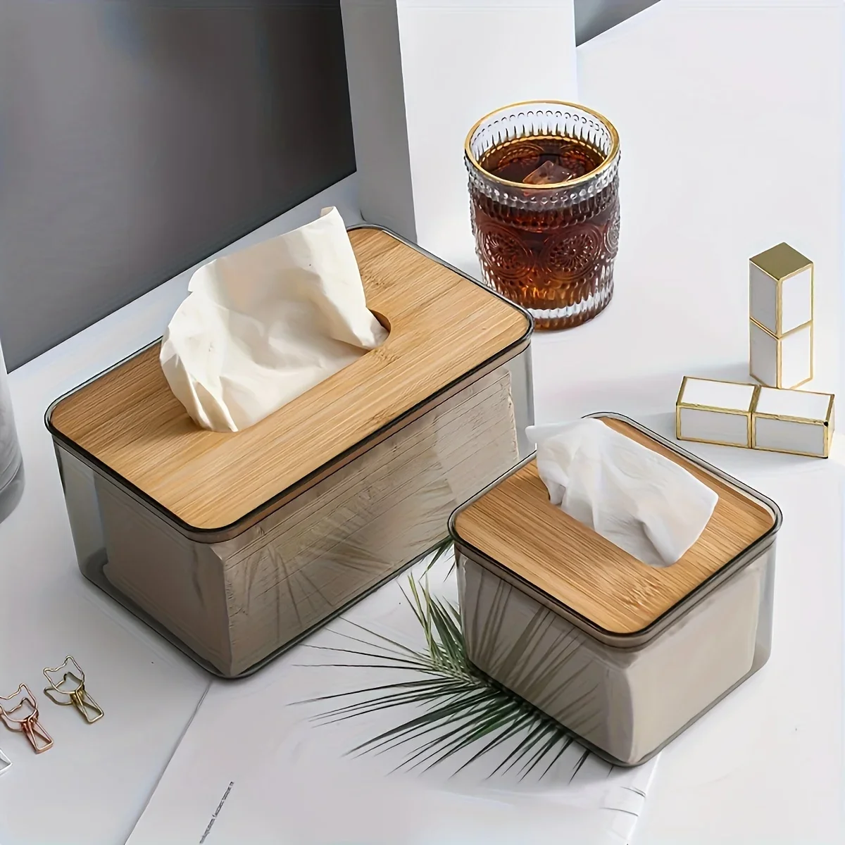 1pc-Living room coffee table tissue box Elegant Transparent Tissue Box Holder , Luxury Design For Living Room & Bathroom Decor