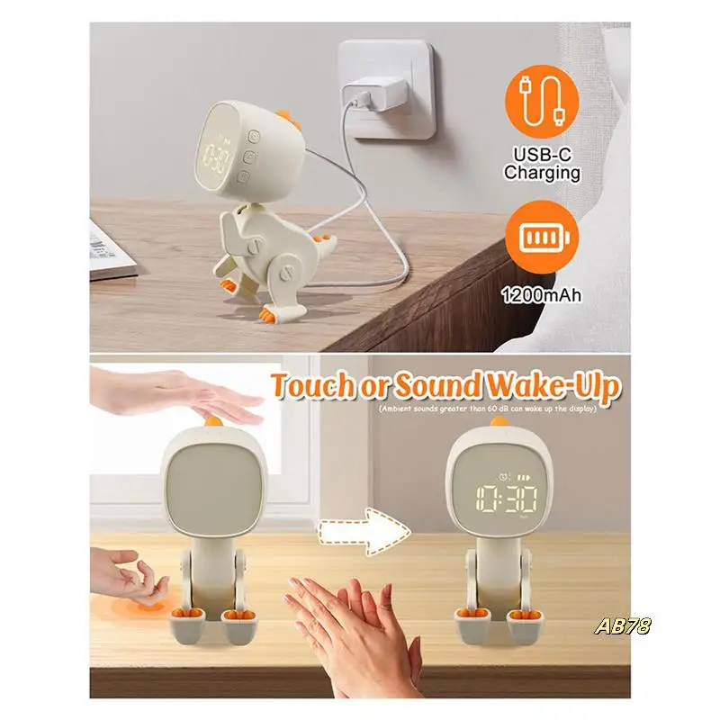 

4X Children's Digital Alarm Clock, Three Alarms, Dinosaur Alarm Clock With Variable Shape, Night Light Timer Beige