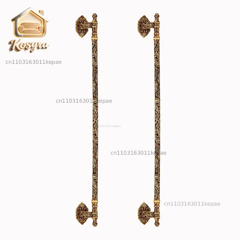 

Light luxury glass door Copper door handle All copper luxury hotel restaurant Villa double open sliding solid wood door handle