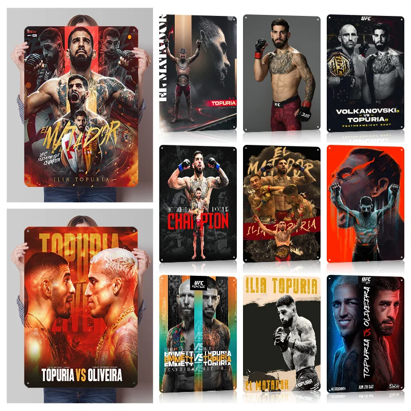 Ilia Topuria Boxing Metal Posters Customizable Vintage Metal Signs Wall Art Retro Tin Plaque for Man Cave Desk Decor Wand Deko