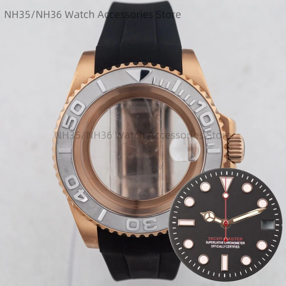 40mm Rose Watch Case Strap Dial Ceramic Bezel Sapphire Glass Stainless Steel for NH35 Nh36 Movement Yacht-master Case Bracelet