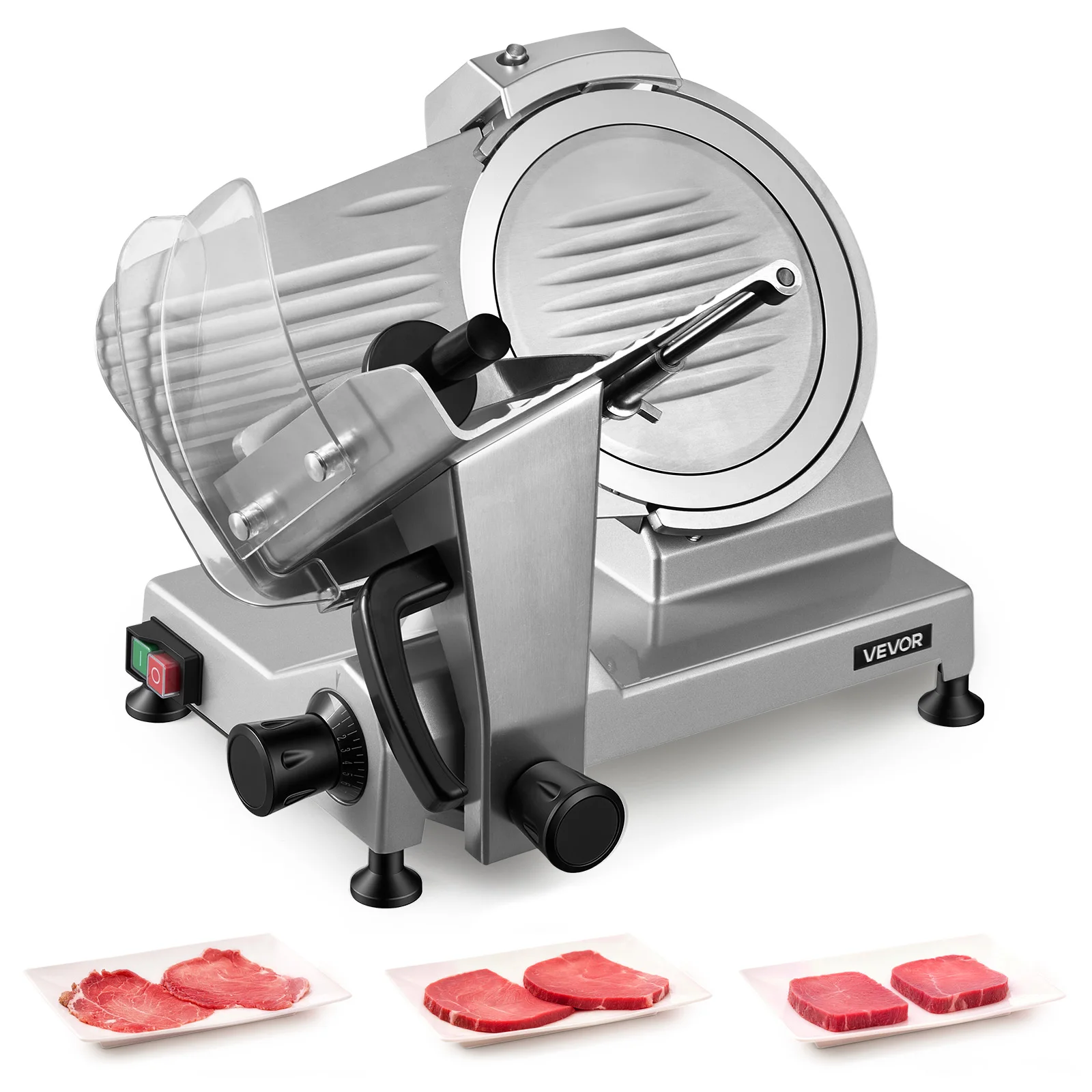 Image of SucceBuy 10" 12" Gewerblicher Fleischschneider Elektrischer Feinkostschneider mit Kohlenstoffstahlklinge Eingebauter Schärfer & Einstellbare Dicke für Gefrorenes Fleisch Schinken Baguette Steak