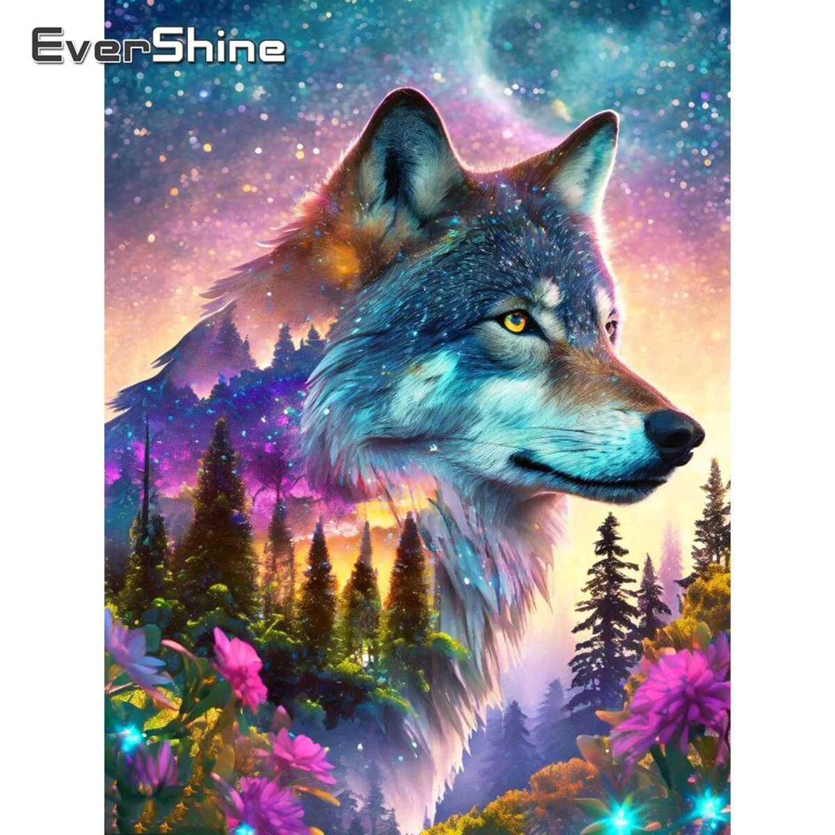 Evershine 2024 New Series Diamond Painting Wolf Starry Sky Mosaic Tree Flower Diamond Embroidery Art Home Wall Decoration