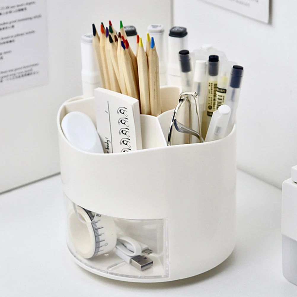 

360 Degree Holder Large Pencil Holders For Desk Capacity Storage Box White Pen Holder Supplies ganizer With Drawer