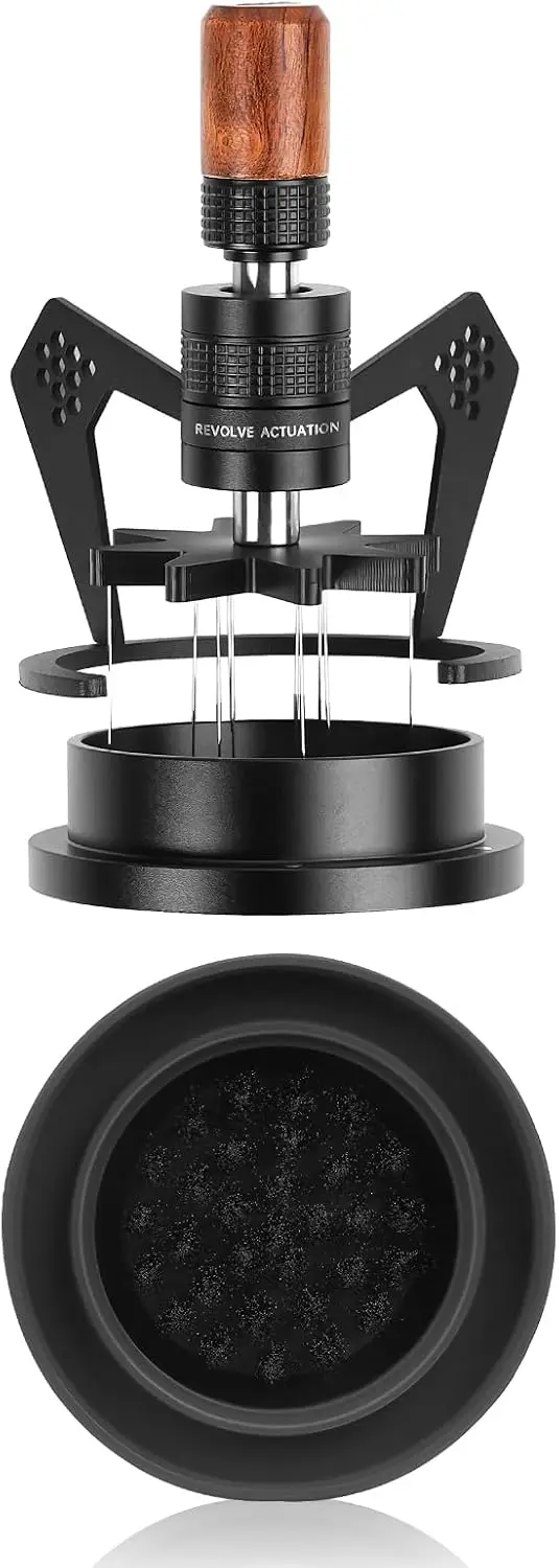 

Мешалка для эспрессо 58,5 мм с регулируемыми иглами, ручкой из орехового дерева и подставкой для равномерного распределения кофе