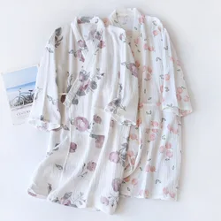 Soft New In Women's Sleepwear For Sleeping Four Seasons Thin Shower Robe Japanese Kimono Mujer Rose Printing Dressing Gown