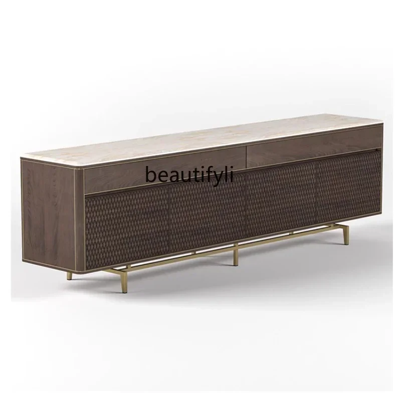 

Тумба под телевизор Q181 в итальянском стиле, из массива дерева, с каменной столешницей, из нержавеющей стали, большая, для виллы, элитная напольная тумба