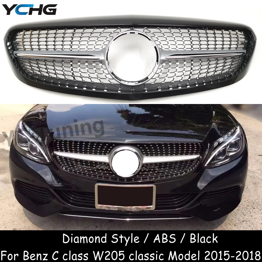 W205 Pre-Facelift Diamond Style Front Bumper Grille For Mercedes Benz C Class W205 C180 C200 C300 Classic Model Grills 2015-2018