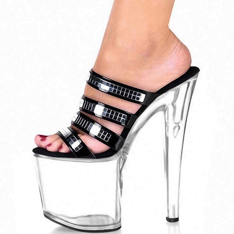 New pole dance big fish mouth sandals sexy nightclub performance 20CM crystal sole women's high-heeled slippers 1L