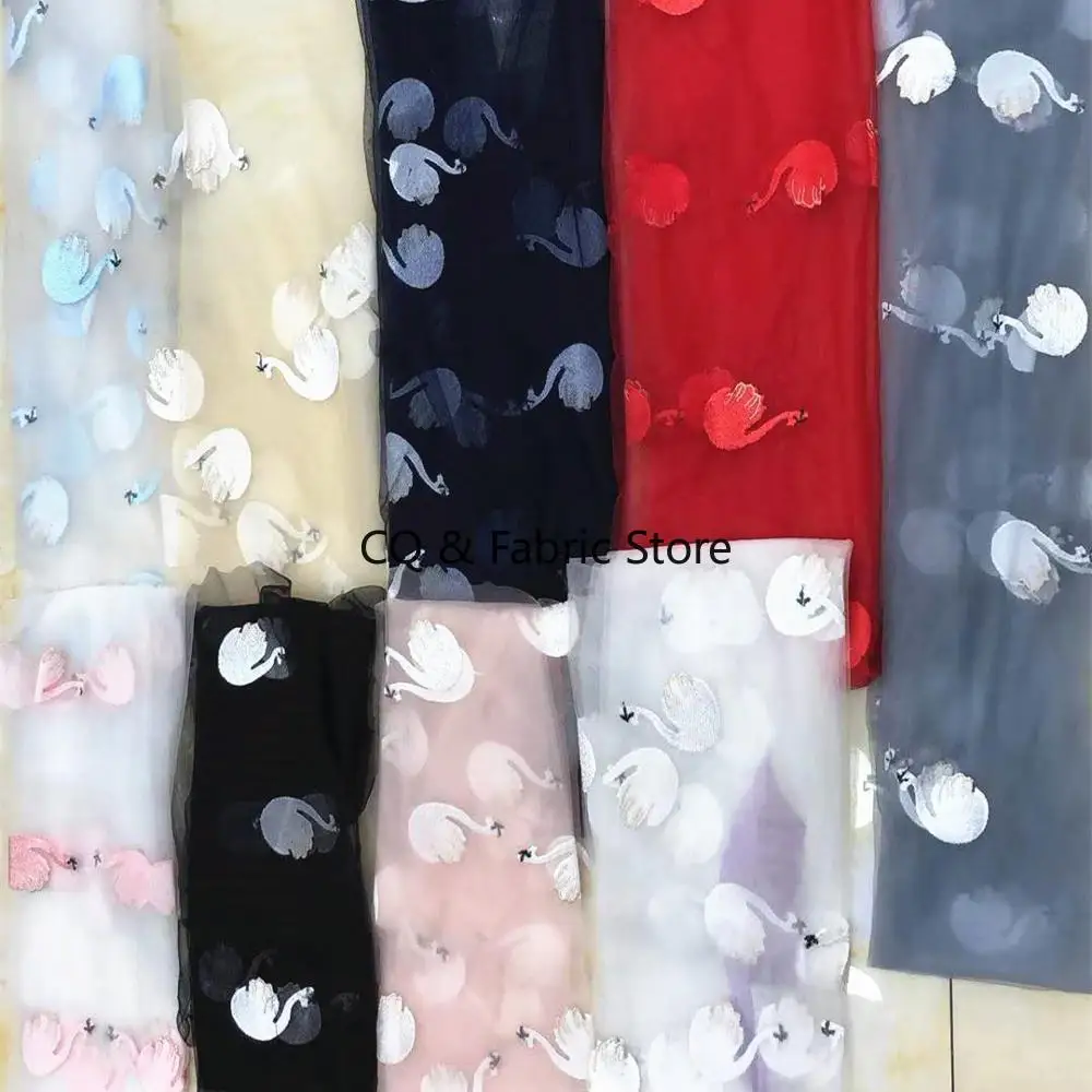 6 Colors Can Choose Beautiful Swan Pattern Embroidery Tulle Lace Fabric Width 125CM DIY Dress Clothing Accessories 1338