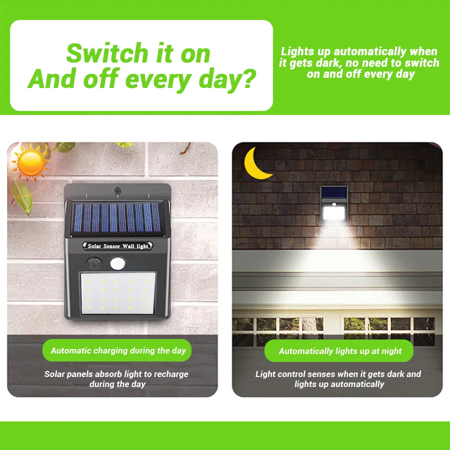 LED Solar Light PIR Motion Sensor Wall Light Solar Lamp Outdoor Waterproof Solar Powered Sunlight Street Lamp Garden Decoration