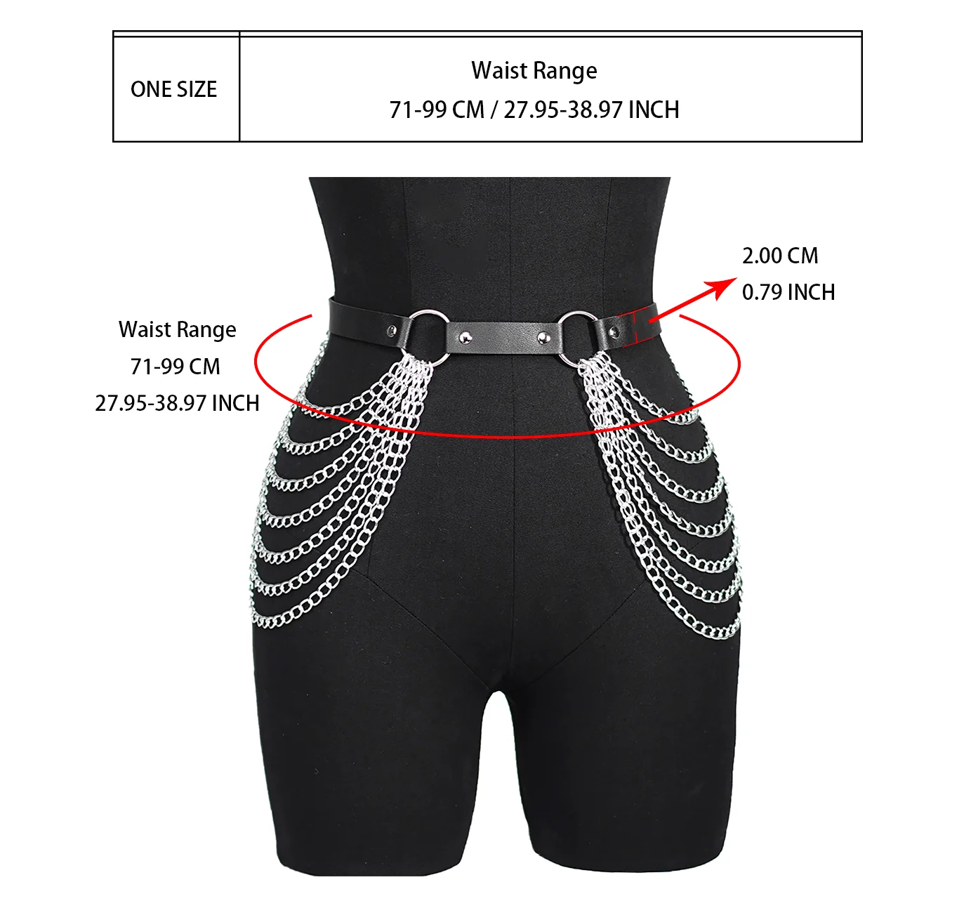 حزام مزخرف من الجلد بسلسلة سوداء للسيدات مع حزام تسخير قابل للتعديل، تواريخ الأزواج اليومي، حفلات العطلات، إكسسوارات الجسم #6