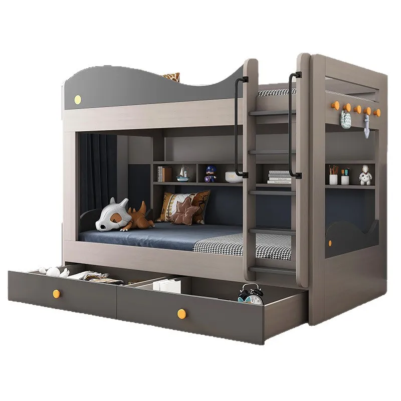 

Parallel high and low beds Student upper and lower bunk wooden beds Simple light luxury Double-layer mother-child bed with the