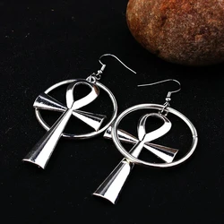 1Pcs Anka Cross Earrings for Women Gothic Exaggerate Big Drop Ear Ring Round Vintage Silver Color Goth Pagan Jewelry Wholesale