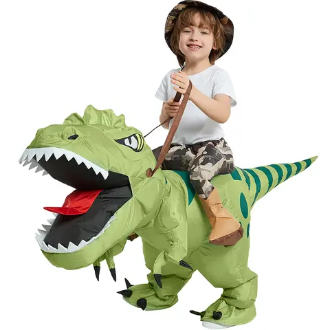 Inflatable Ride-On T-Rex Costume Blow-Up Dinosaur Suit for Halloween Cosplay Party Outfit Funny Animal Themed Dress-Up