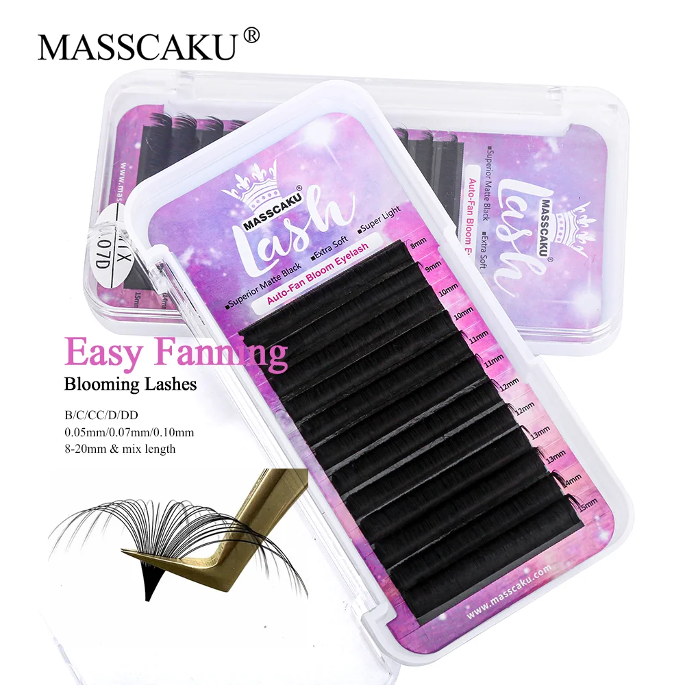 

MASSCAKU 12 Rows Easy Fan Blooming Eyelashes 0.03-0.10mm C CC D DD Curl Faux Mink Self-making Fans Lash Extensions Beauty Makeup