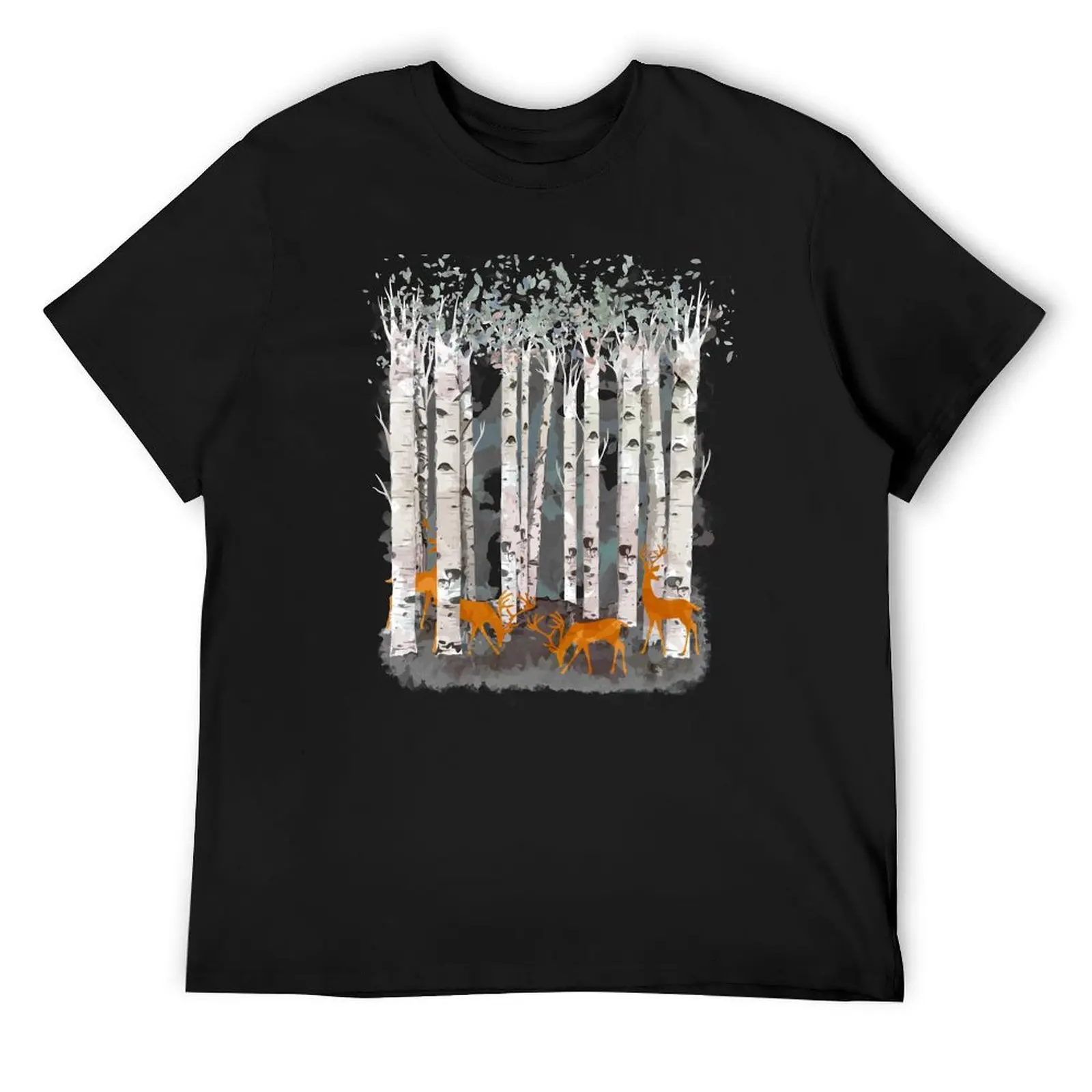 

deer, fawns and birchs watercolor art T-Shirt summer clothes summer top mens tall t shirts