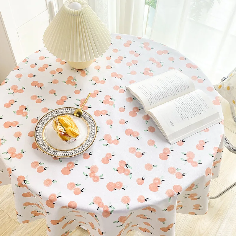 

Cartoon peach Round Tablecloth Pastoral Nostalgic Restaurant Cotton Thread Lace Tablecloth Table Cover Round Table Cloth