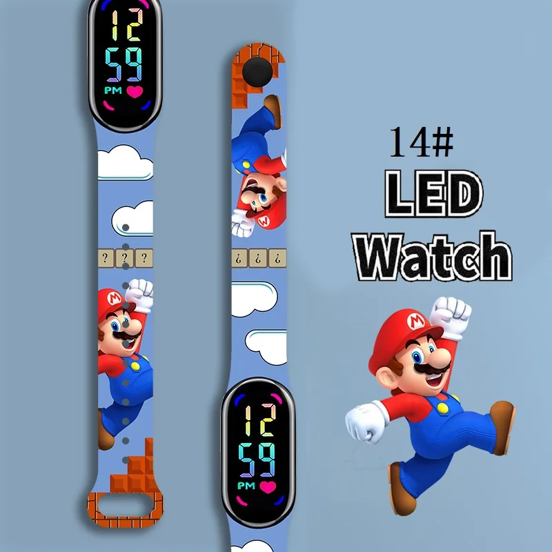 Mario Bros-relojes de figuras de acción para niños, pulsera deportiva, reloj Digital impermeable, Luigi, Princesa Peach, Yoshi, Bowser