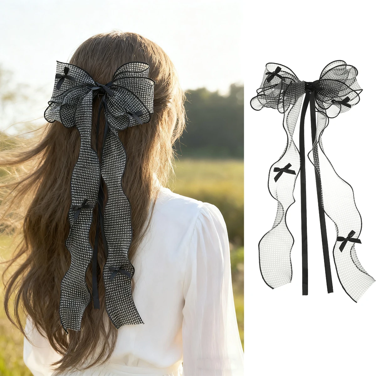 

AWAYTR Fashion Lace Bow Hair Clips Women Ponytail Hairpins Barrettes Multi-layer BowKnot Hair Clip Korean Sweet Girls Headwear