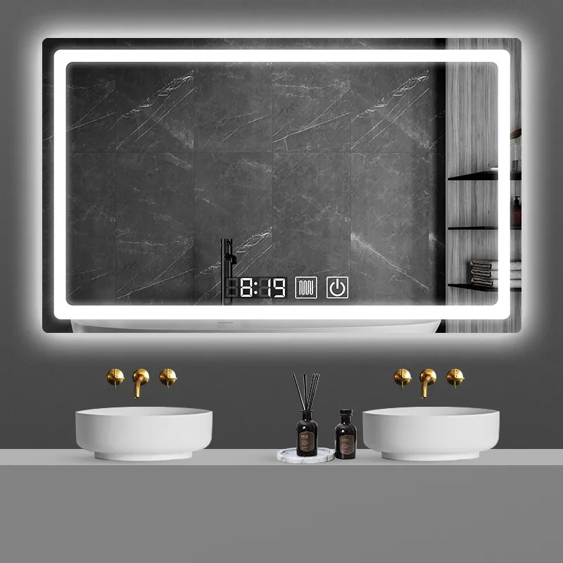 Luxury 28x36 Inch Smart LED Bathroom Mirror Rectangular Anti-Fog 3 Color Dimmable Touch Screen Vanity Mirror IP44 Waterproof