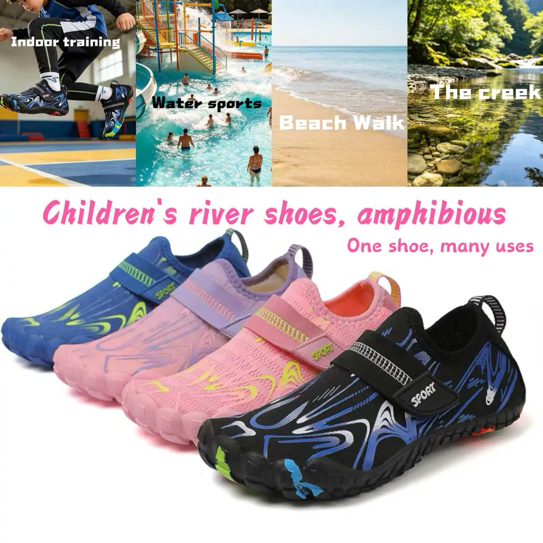 Children Water Shoes Breathable Lightweight Anti Slip Beach Sandals Kids Outdoor Hiking Wading Shoes
