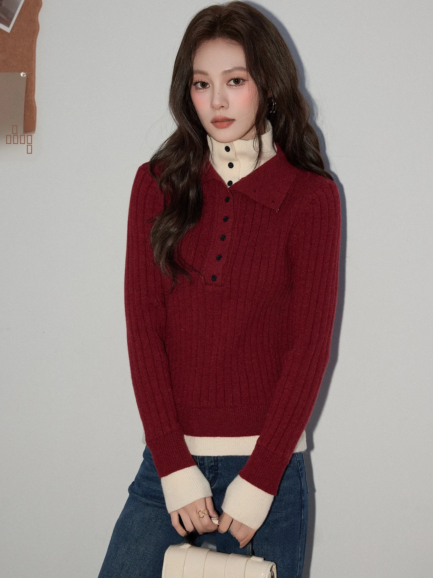 

Thiened Knitted Fake Two-Piece Sweater Women's Autumn Winter New Year's Inner Wear Base Layer Top Soft Casual Fit Sle