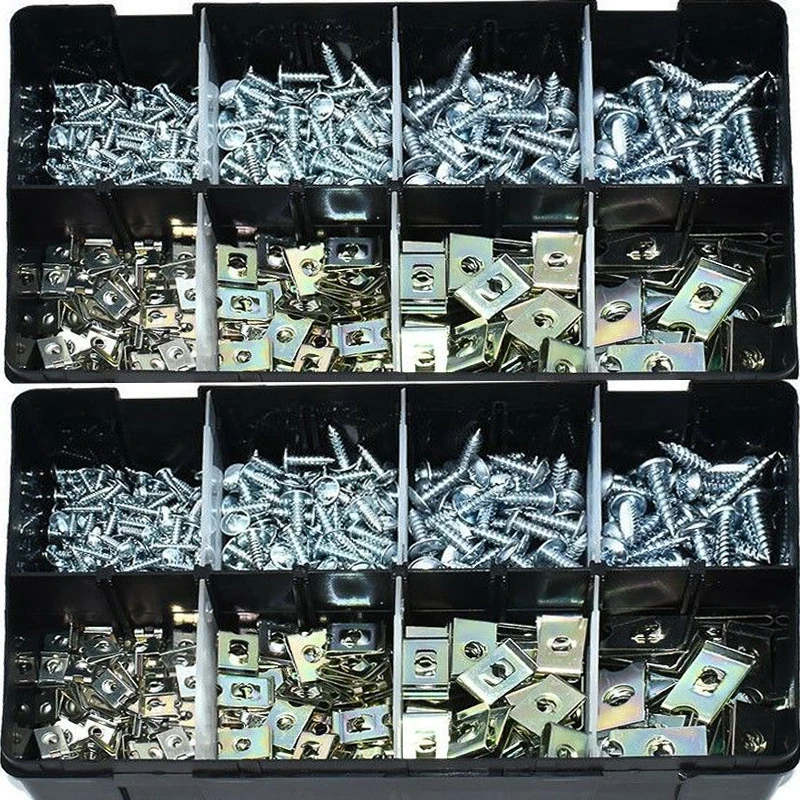 200PCS New Boxed Metal U-shaped Clip+Screw Clip Auto Car Self-Tapping Screws Car Fastener Clamp Mounting Fastener Clips