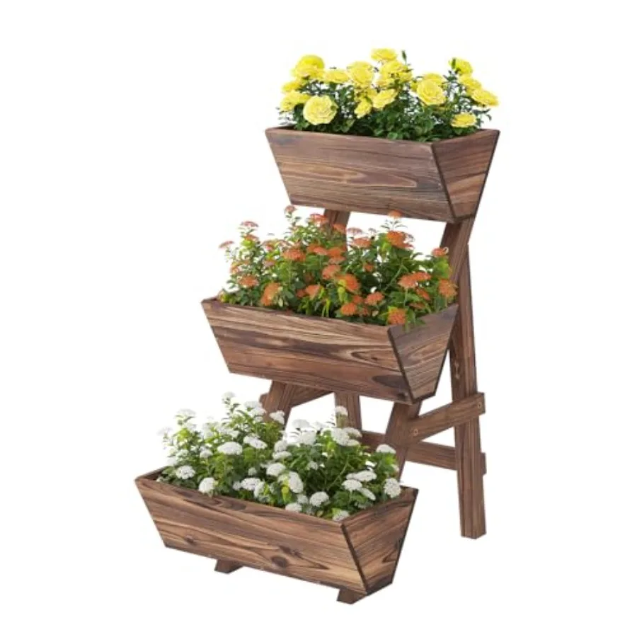 

Трехуровневая карбонизированная деревянная грядка-клумба, вертикальная садовая кашпо, деревянная подставка для растений, комплект для выращивания овощей