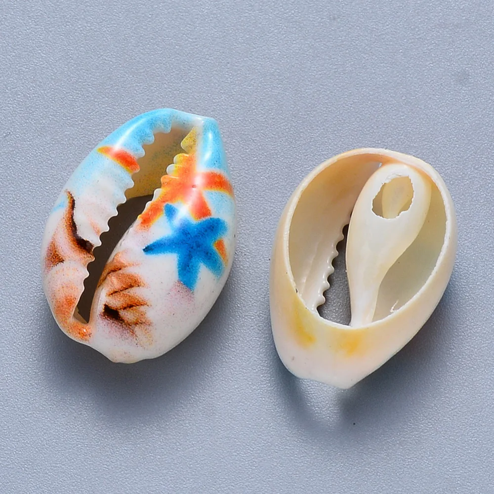 10pcs Printed Cowrie Shell Beads No Hole/Undrilled Sea Turtle Pattern Spiral Seashells for Beach Charms DIY jewelry Making Decor