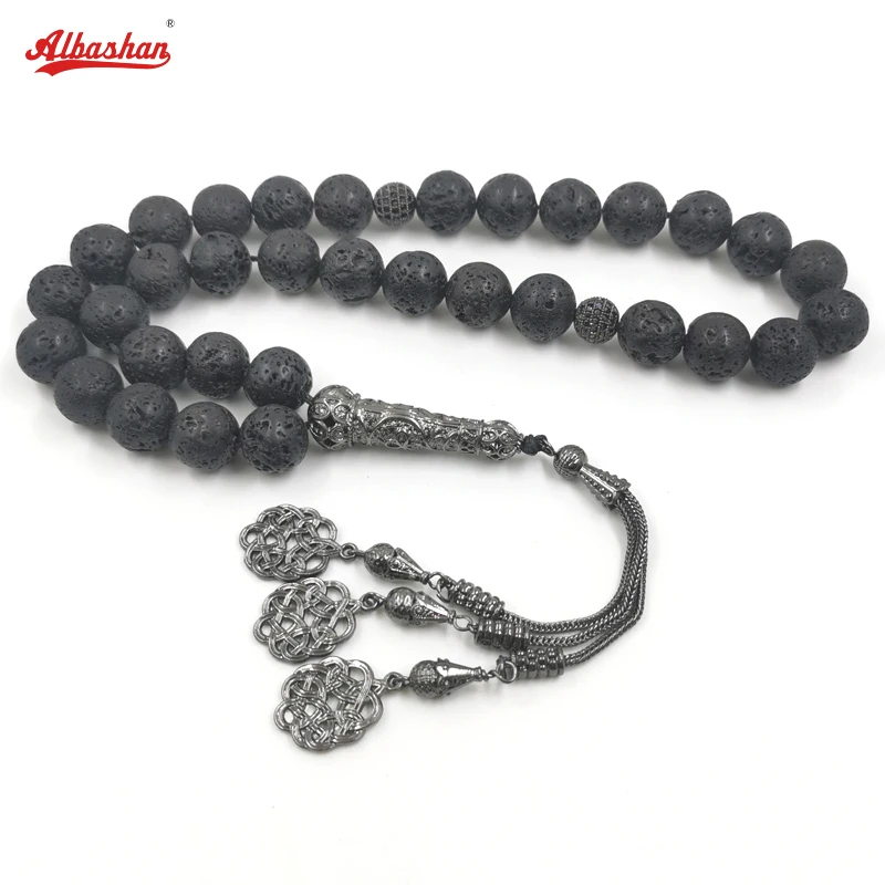 

Tasbih для мужчин, большой размер, лавовый камень 33, турецкие четки, черный вулканический браслет, мусульманский подарок на Рамадан Ид, исламские аксессуары