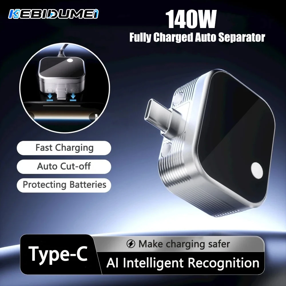 KEBIDUMEI 140W Type C Fully Charged Auto Separator Battery Overcharge Protector Fully Charged Power-Off Auto-Disconnect Adapter