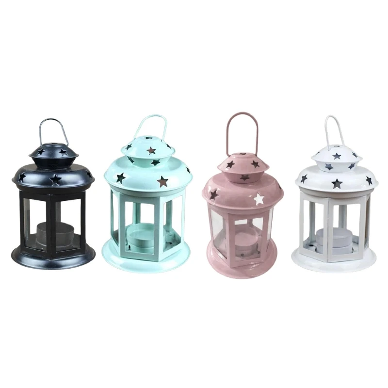 European Wrought Iron Castle Candle Holder Candlelight Dinner Wedding Wind Lantern Props Desktop Decoration Crafts for Home