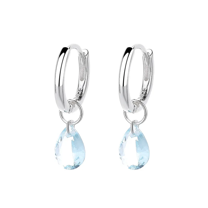 

Женские серьги из стерлингового серебра 925 пробы с синим камнем - элегантные серьги-низы с простым застежкой, легкая роскошная мода