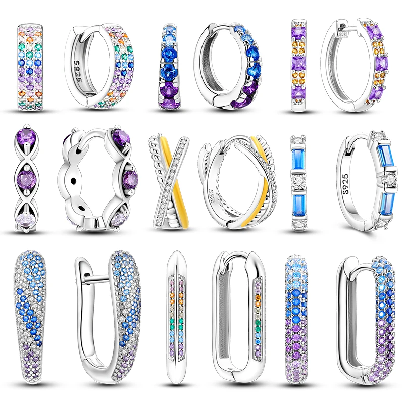 جديد في 925 الفضة أقراط للنساء تمهيد الملونة الزركون حلية مزدوجة هوب أقراط غرامة الزفاف عيد الحب مجوهرات هدايا