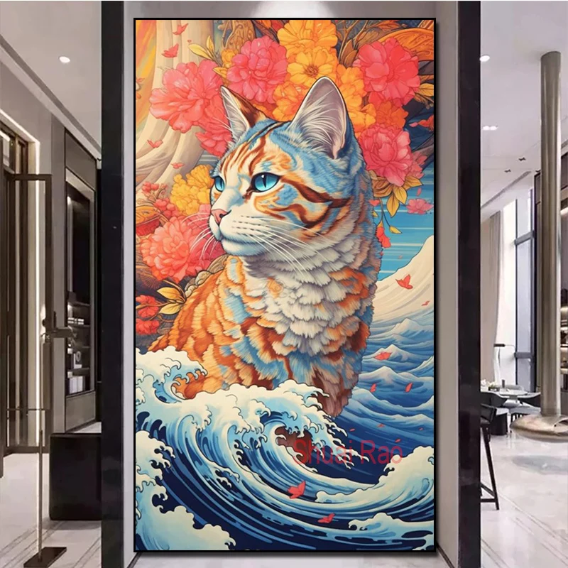 Flower Japan Sea Wave Cat Diy Diamond Painting Full Square Round Drills Diamond Embroidery Mosaic Pictures Of Rhinestones Decor