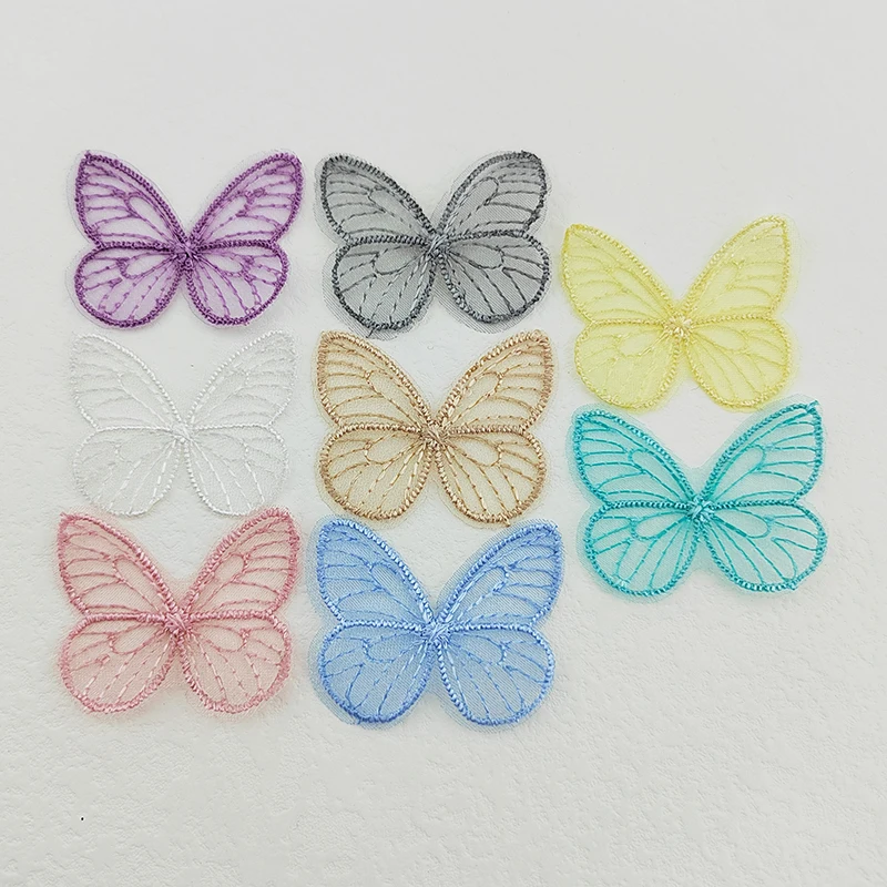 Wholesale 200Pcs 4.5*3.5CM Embroidered Mesh Butterfly For DIY Headwear Hair Clips Decor Clothes Hat Shoes Patches Accessories