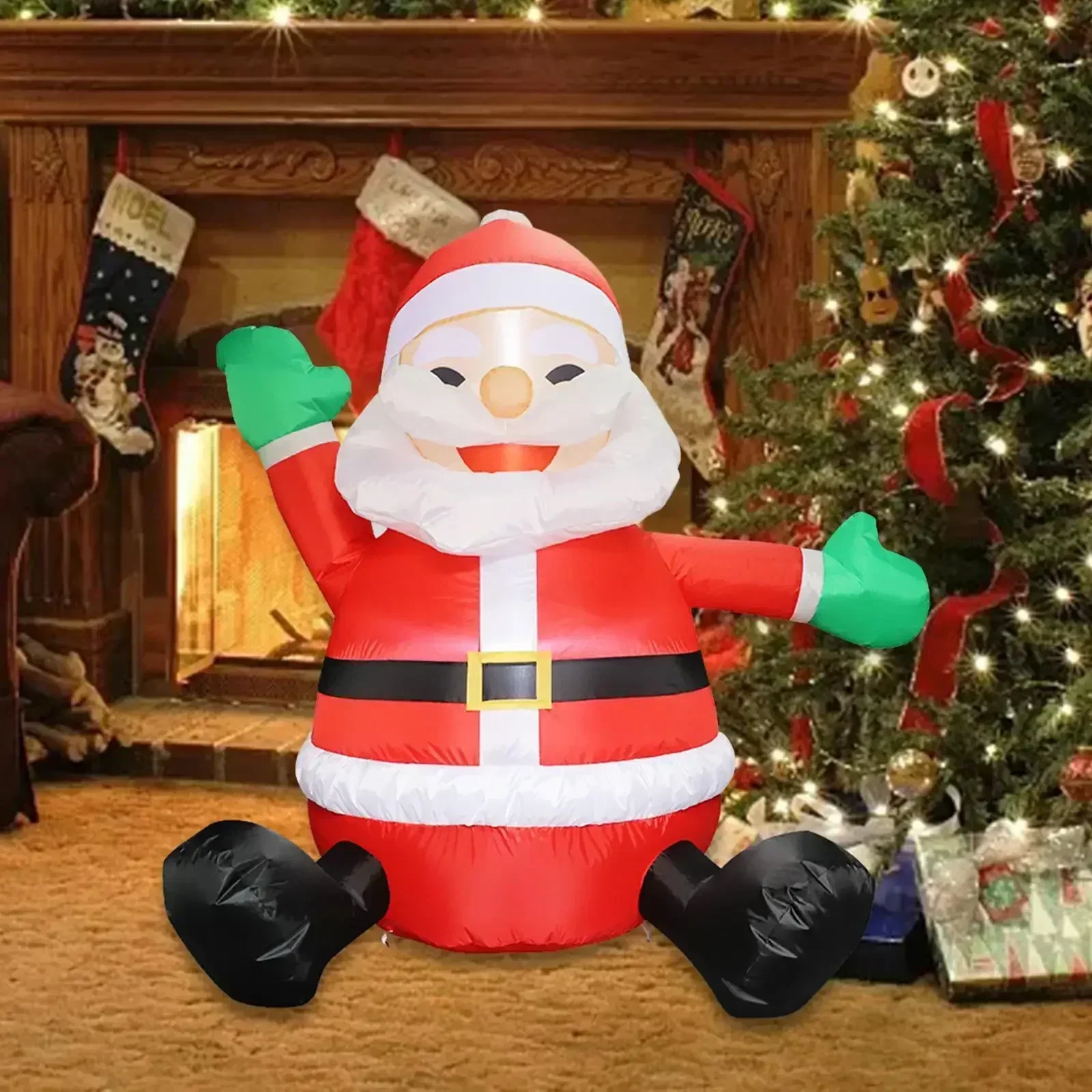 Christmas Inflatable Santa Claus 4 Feet Cute Prop Inflatable Doll Glowing Christmas Decorations Festive Atmosphere Goodies