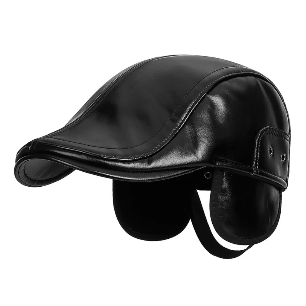 Sombrero informal de cuero PU para personas mayores de mediana edad con lengua de pato, gorra plana Vintage de ala corta para vendedor de periódicos, gorra con visera plana suave para mantener el calor, pareja