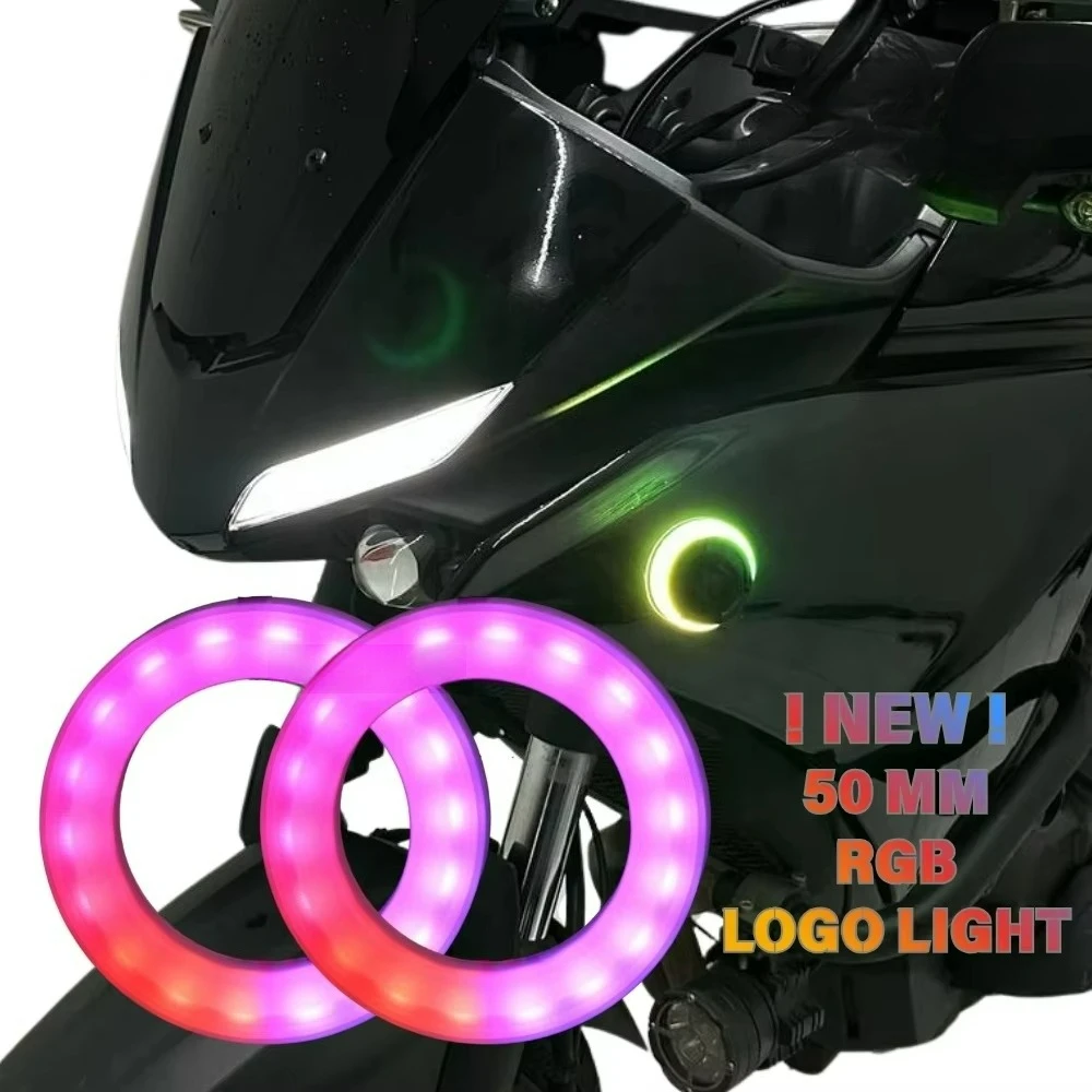 LED light 50mm RGB light, suitable for Yamaha round with protective ring light 140cm wire BT control, suitable for BMW backlight