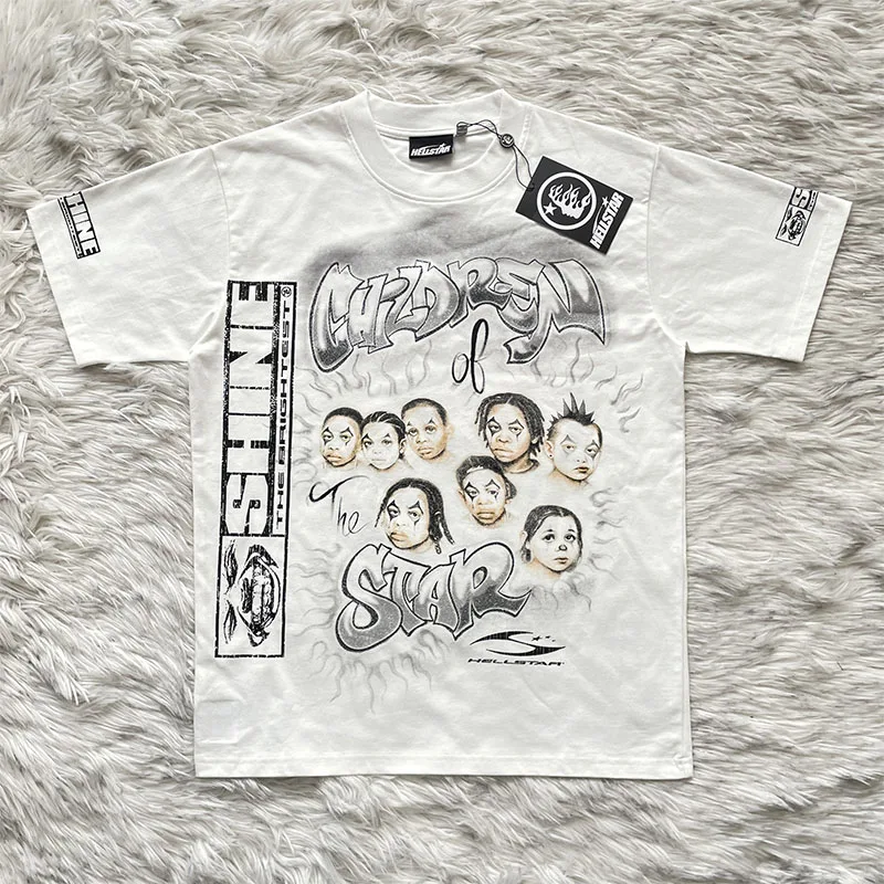 Hand-Drawn Style Cartoon Headshot Group Print Casual Short Sleeve T-Shirt Breathable Pure Cotton Standard Fit Youth Fashion