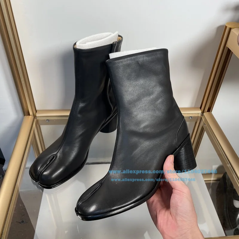 Botas Tabi con punta dividida para hombre, botines informales de tacón bajo, estilo clásico de diseñador, zapatos hechos a mano de marca de lujo