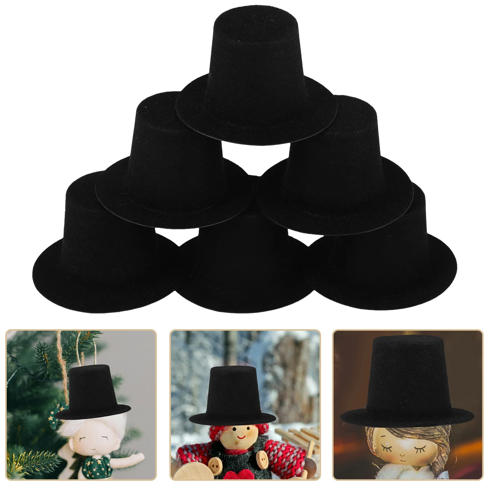 

20 Pcs Snowman Hat Black Felt Making Supplies Halloween Miniatures Fabric Eve Party Plastic Top Hats Child