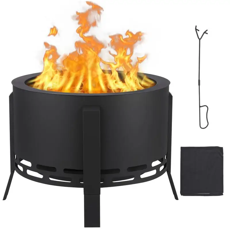 

26 Inch Smokeless Wood Burning Fire Pit with Ash Pan, Adjustable Feet & Poker, with Portable Bag for Backyard, Camping, BBQ