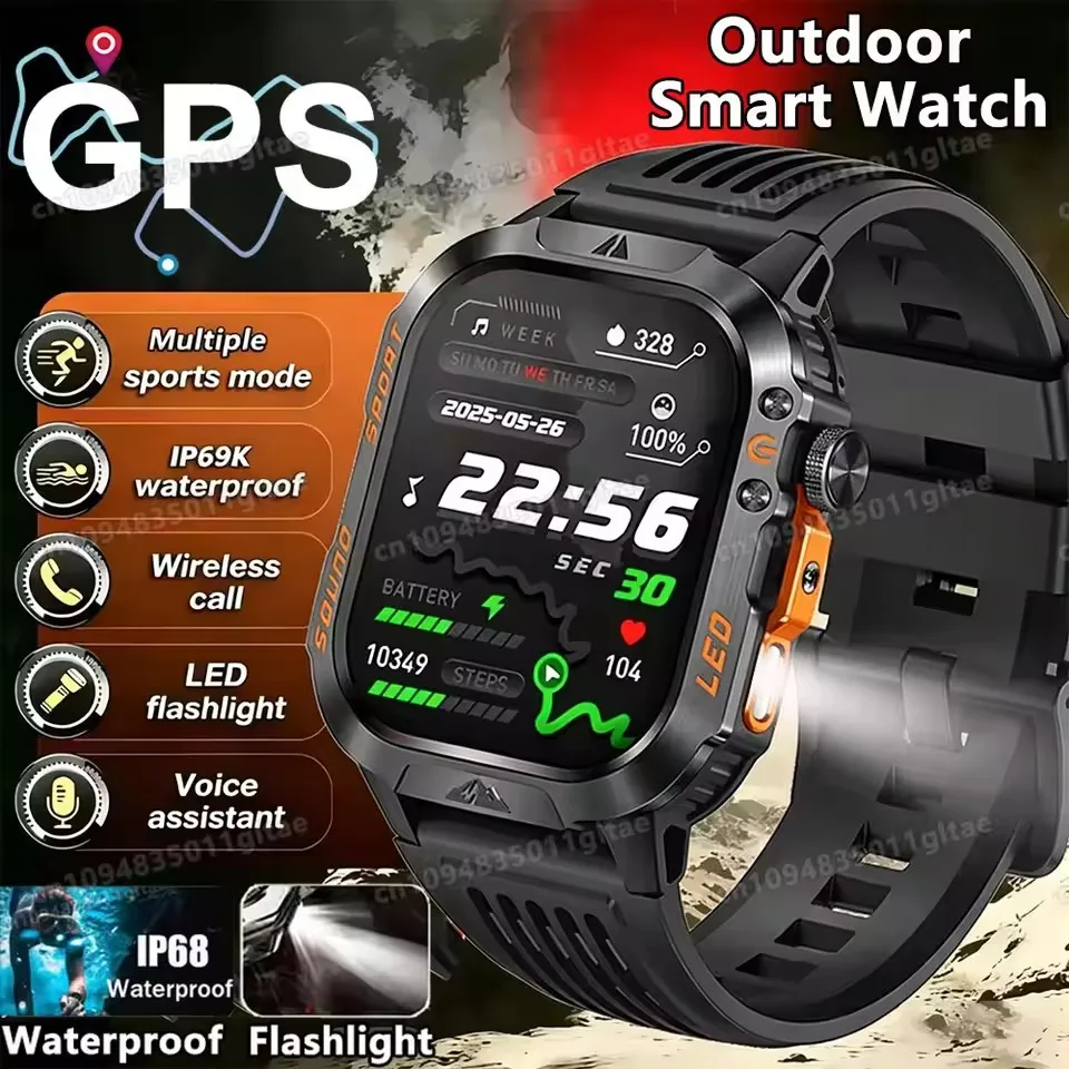 Nuevo Reloj Inteligente Militar para Hombre IP67 3ATM, Monitor de Actividad Física para Deportes al Aire Libre, Monitor de Presión Arterial, Llamadas BT, GPS, Smartwatch Hw12