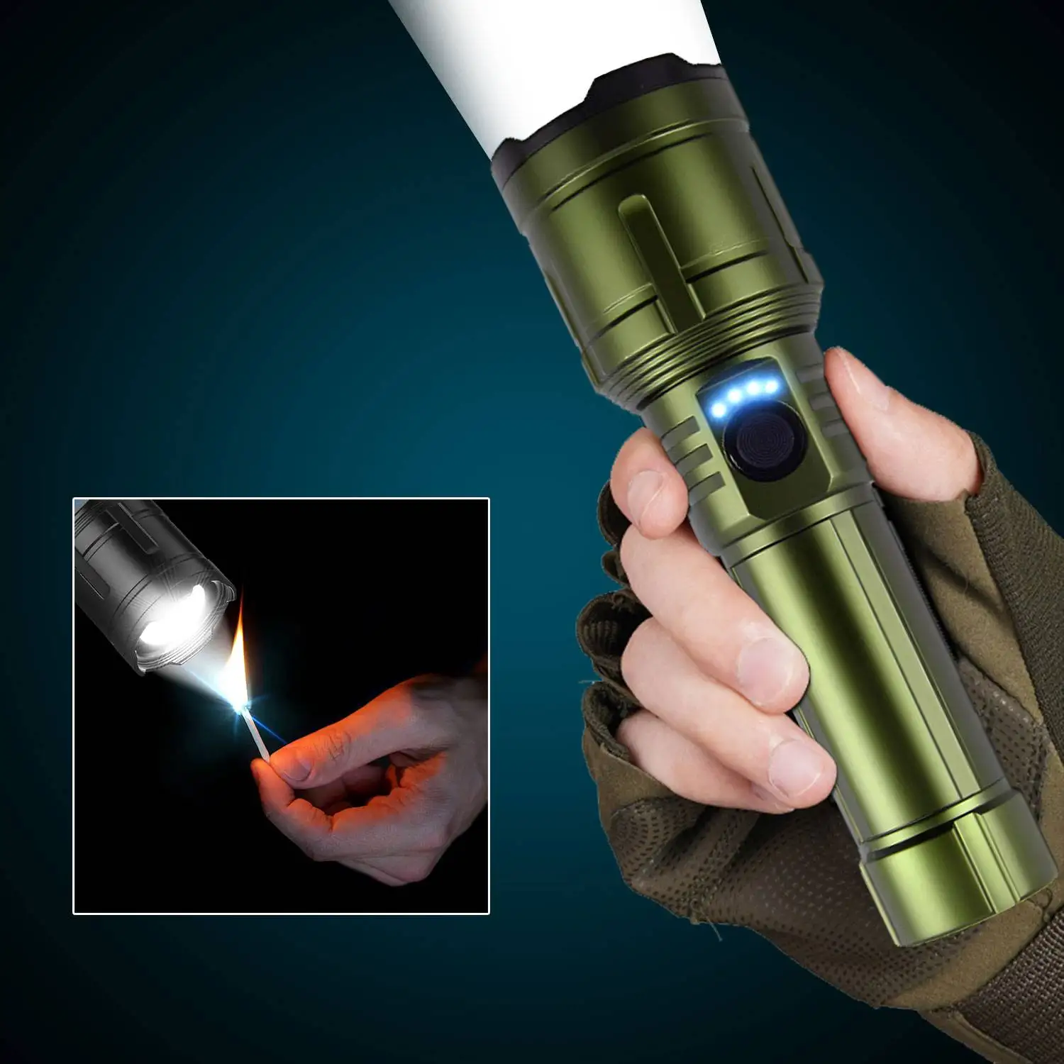 

1500LM Multifunctiona Portable Flashlight 3 Lighting Modes Rechargeable Zoom Outdoor Torch With Ignition Lens 26650 Battery